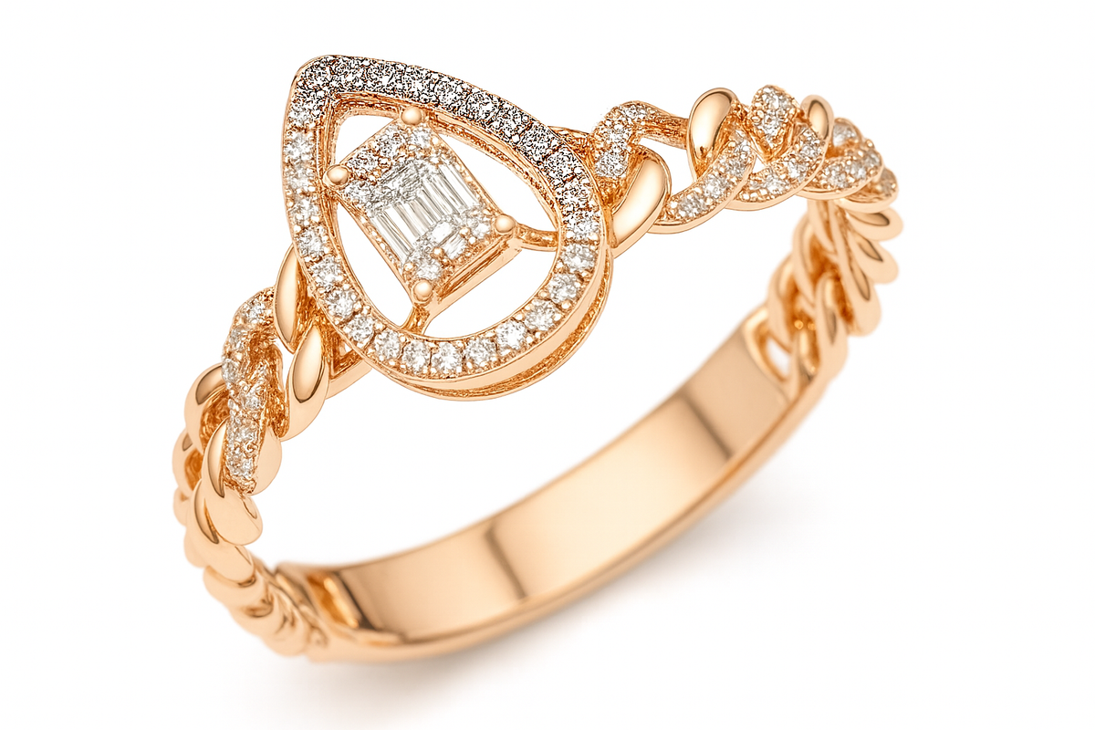 Rose gold ring with diamond accents