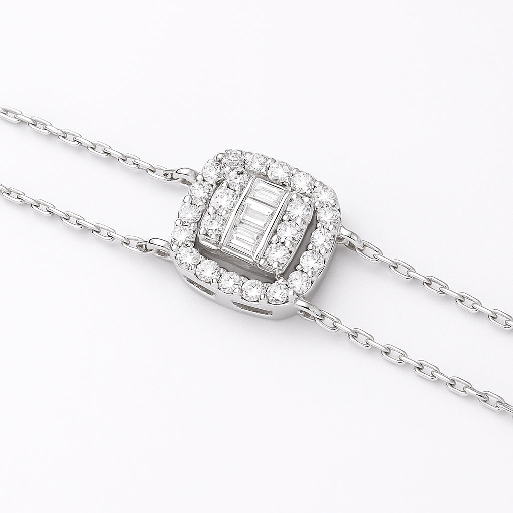 Shop the Rectangular Halo Diamond Bracelet by Amadura Jewelry. Visit El Korba & Citystars Mall. IGI, GIA & HRD certificates upon request. Main image
