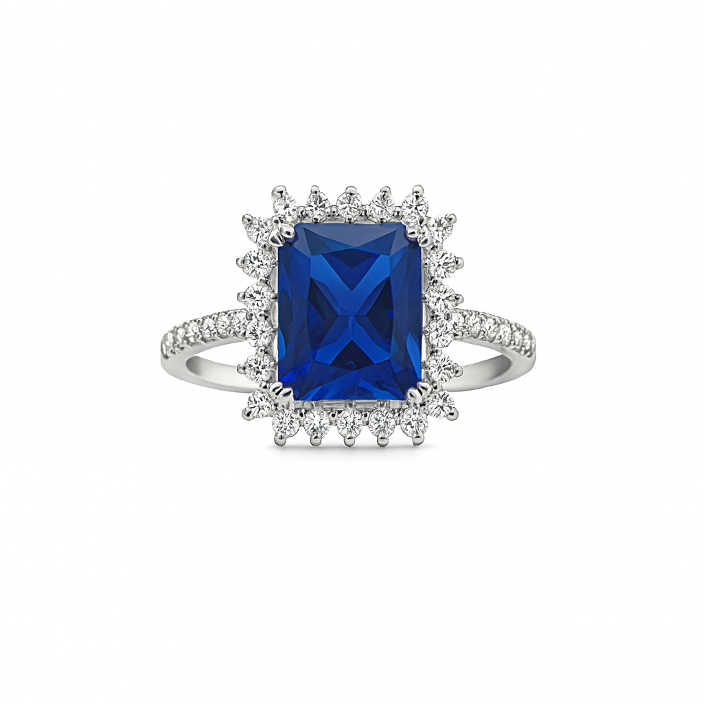 Sapphire Halo Diamond Ring
