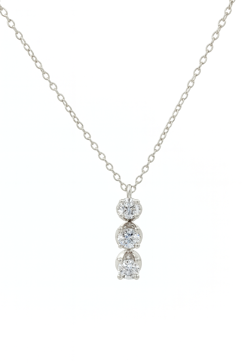White gold necklace with three diamond pendants Main image