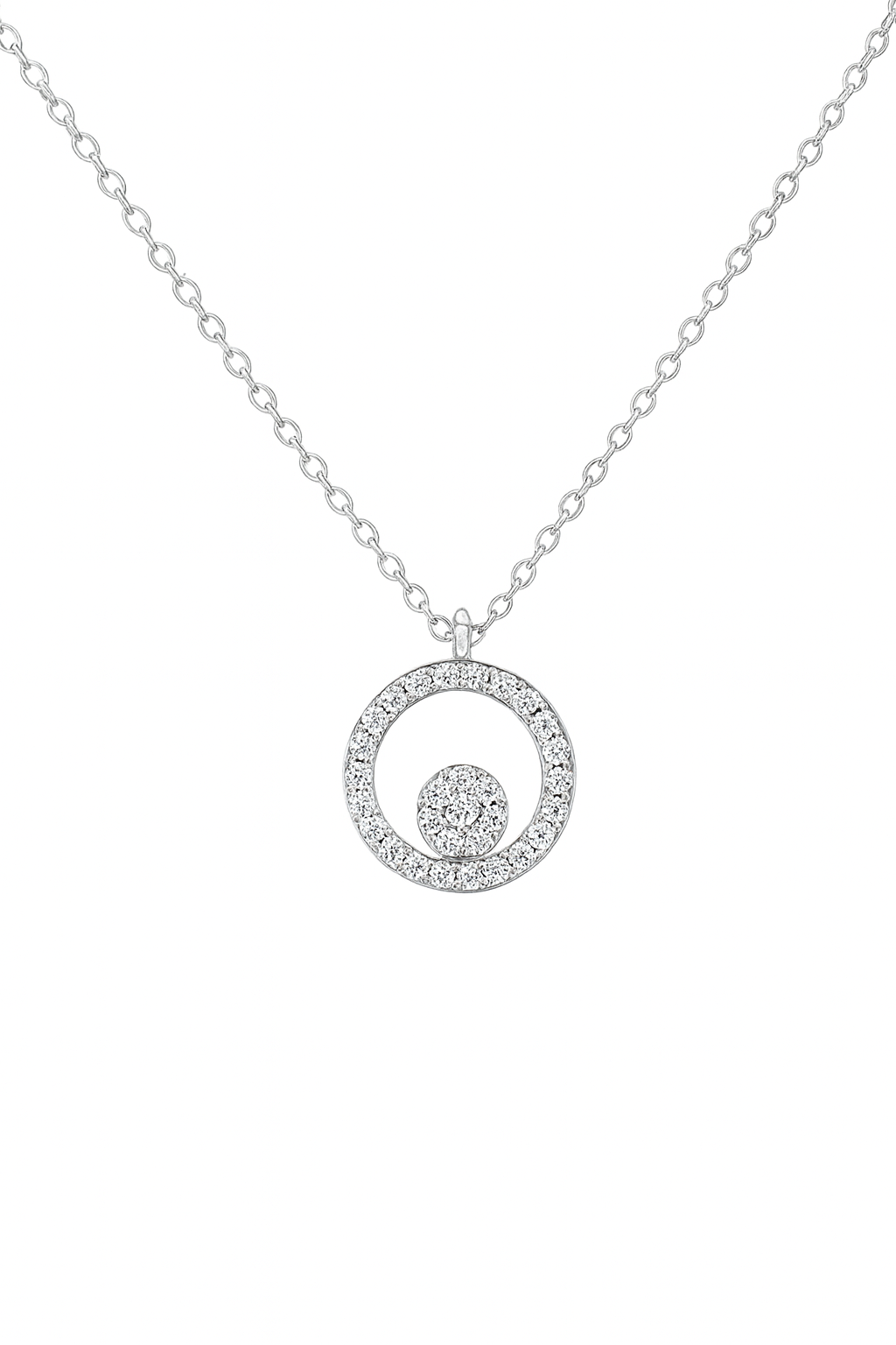 White gold necklace with a circular pendant