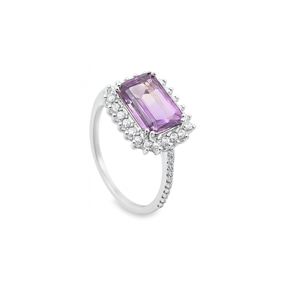 Amethyst Halo Diamond Ring