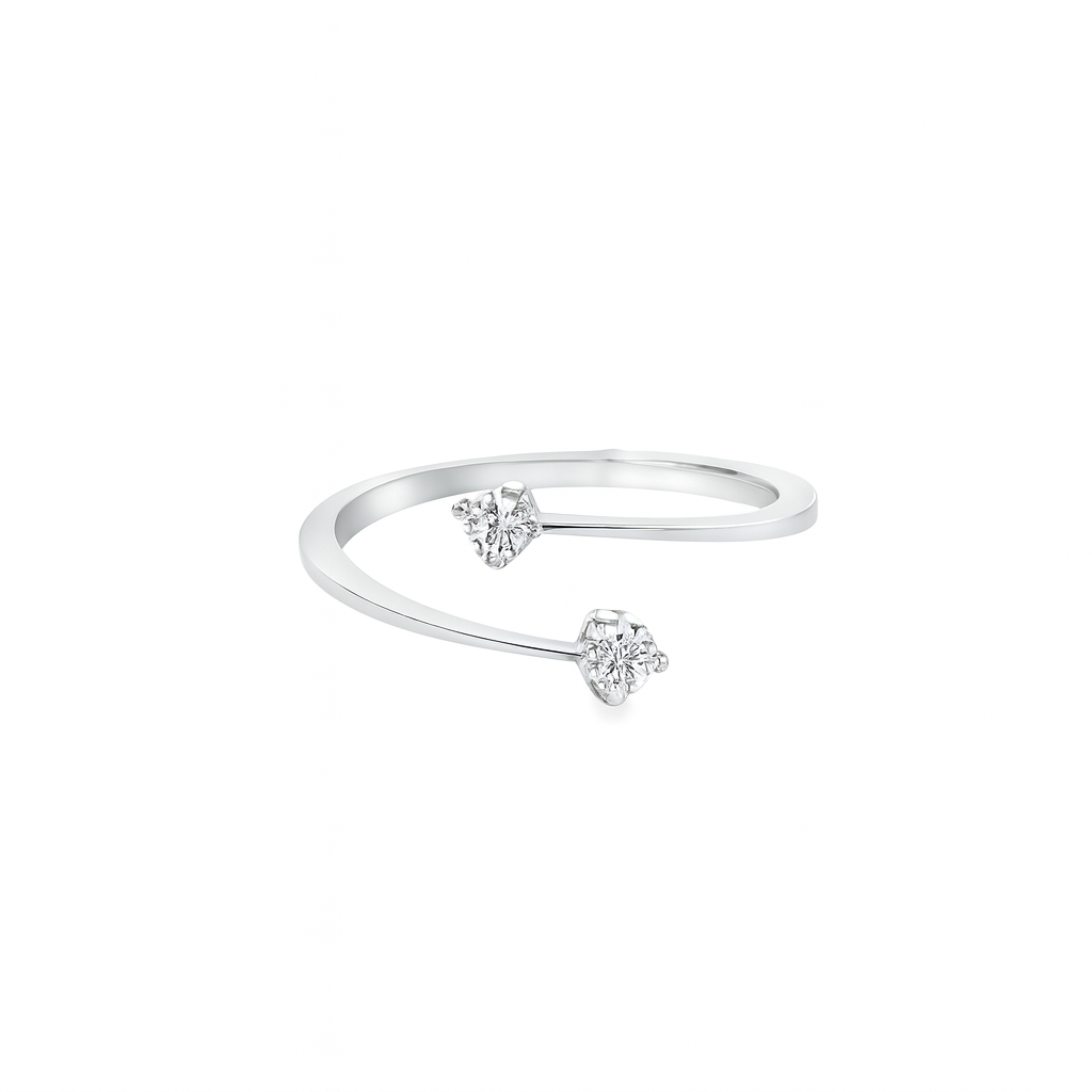 White gold open ring with diamond stones