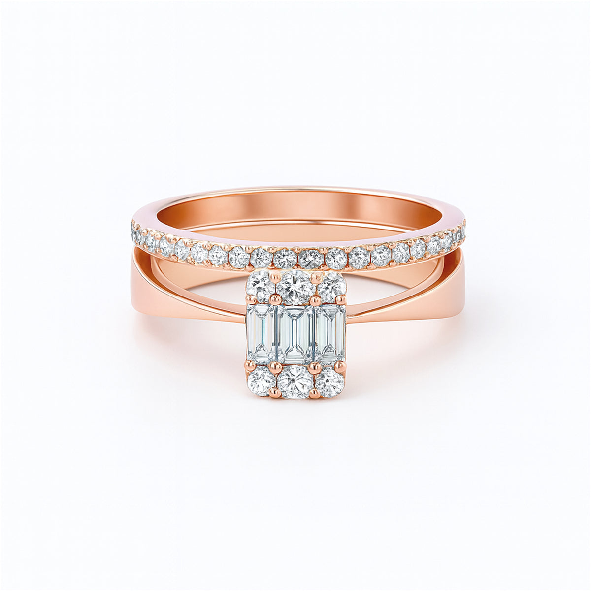 Rose gold ring with diamond accents